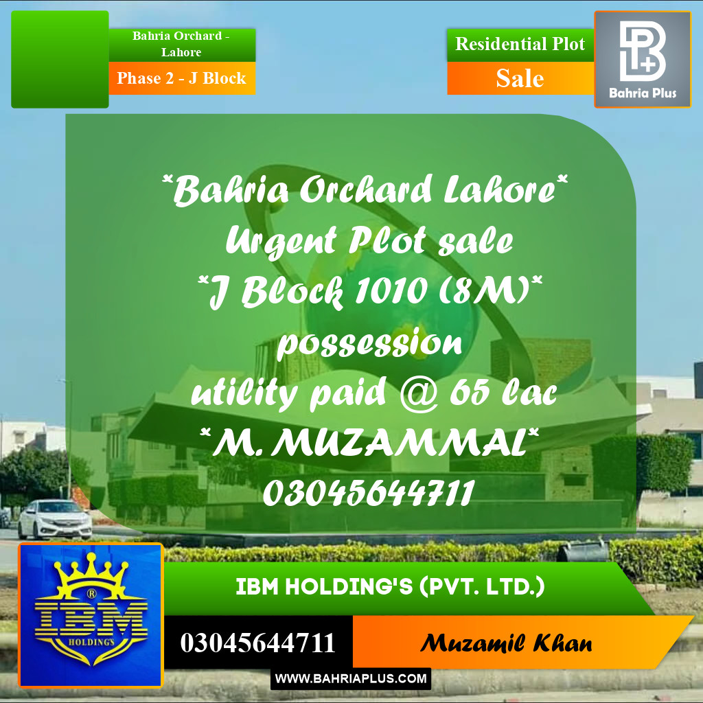 8 Marla Residential Plot for Sale in Phase 2 - J Block -  Bahria Orchard, Lahore - (BP-317143)