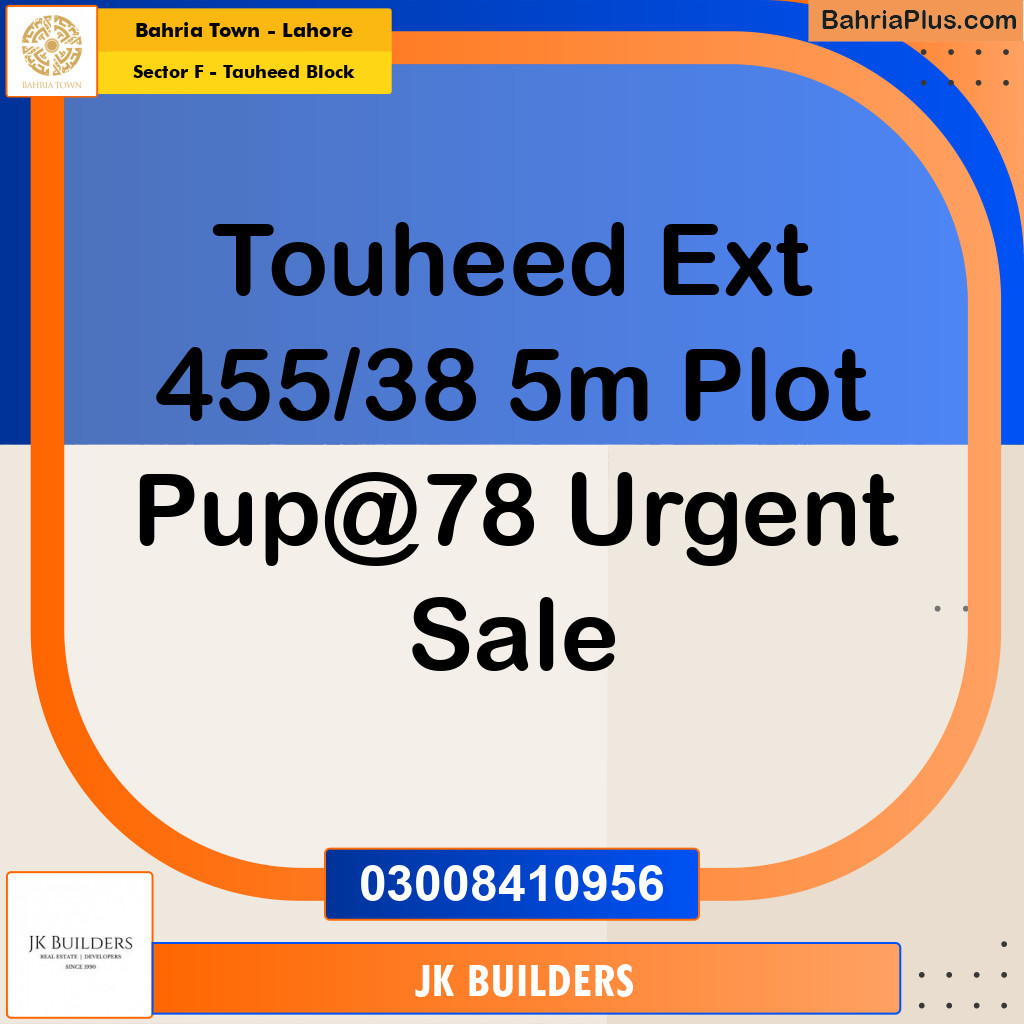 5 Marla Residential Plot for Sale in Sector F - Tauheed Block -  Bahria Town, Lahore - (BP-317191)