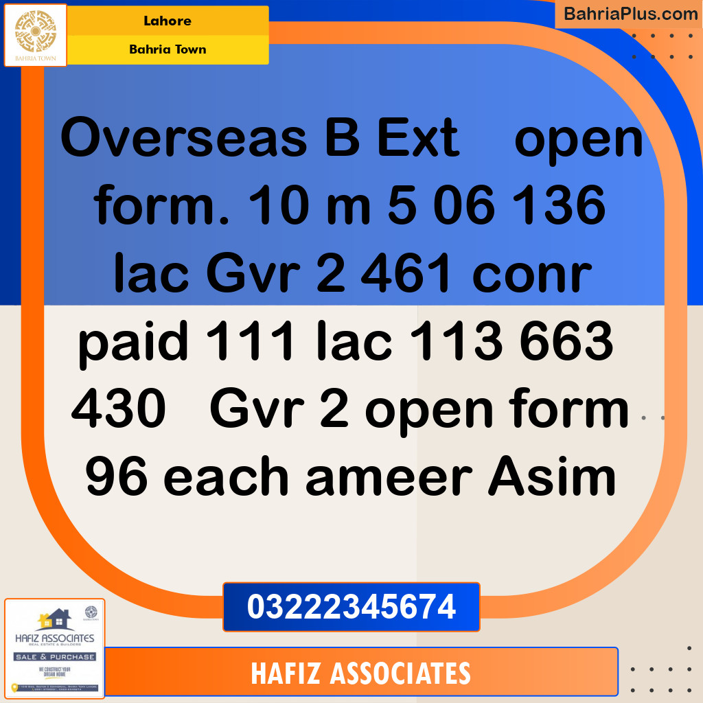 Residential Plot for Sale in Bahria Town, Lahore - (BP-317274)