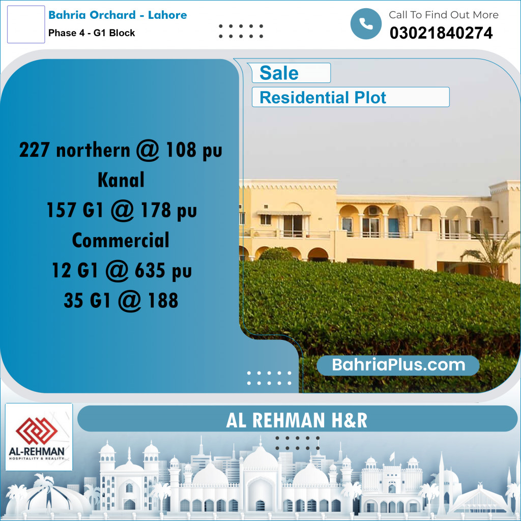 1 Kanal Residential Plot for Sale in Phase 4 - G1 Block -  Bahria Orchard, Lahore - (BP-317285)
