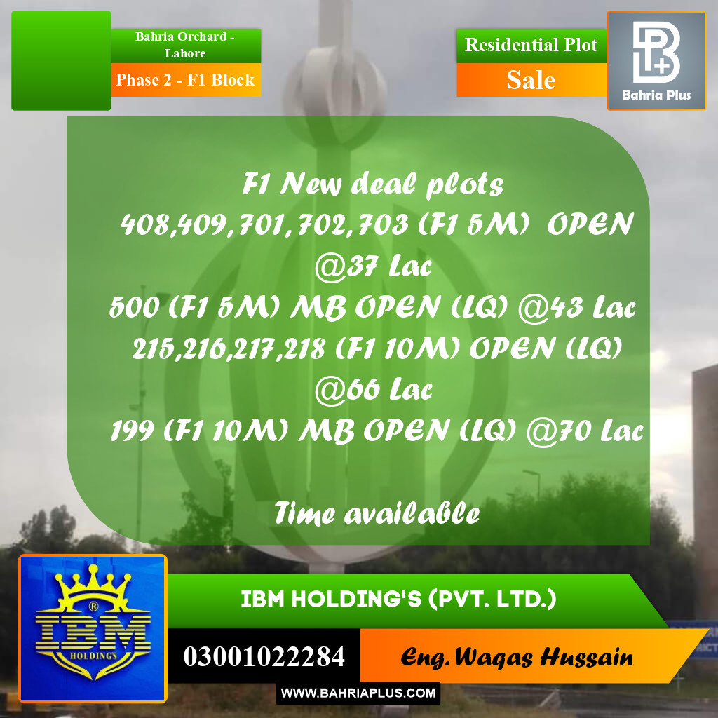 5 Marla Residential Plot for Sale in Phase 2 - F1 Block -  Bahria Orchard, Lahore - (BP-317305)