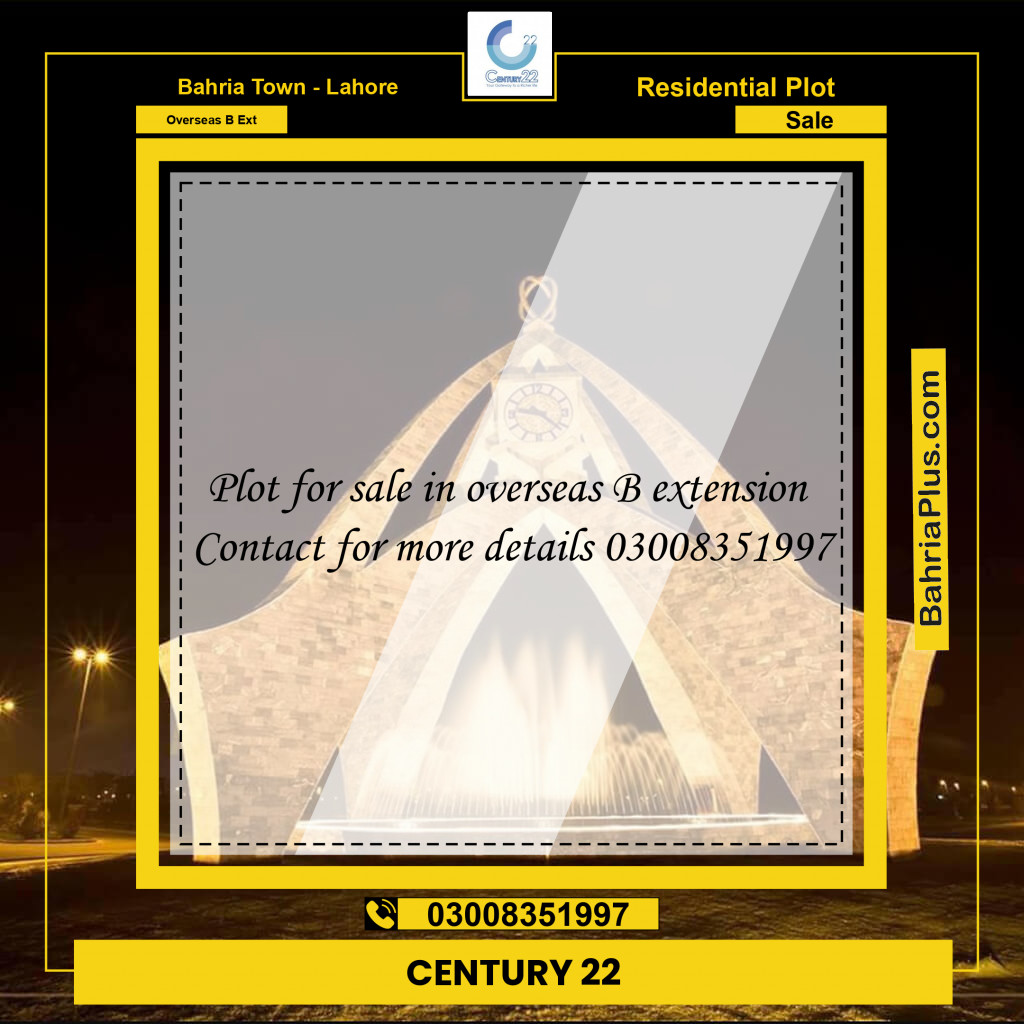 10 Marla Residential Plot for Sale in Overseas B Ext -  Bahria Town, Lahore - (BP-317334)