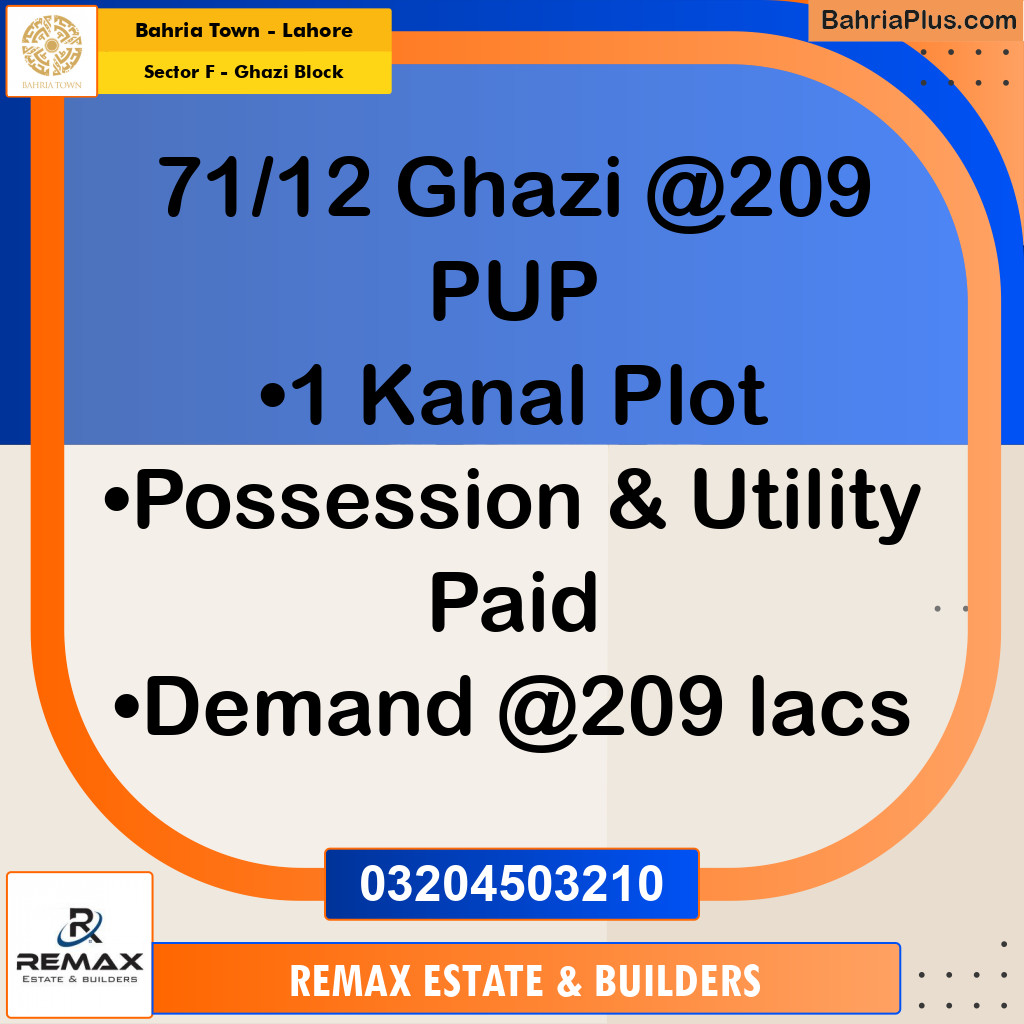 1 Kanal Residential Plot for Sale in Sector F - Ghazi Block -  Bahria Town, Lahore - (BP-317360)