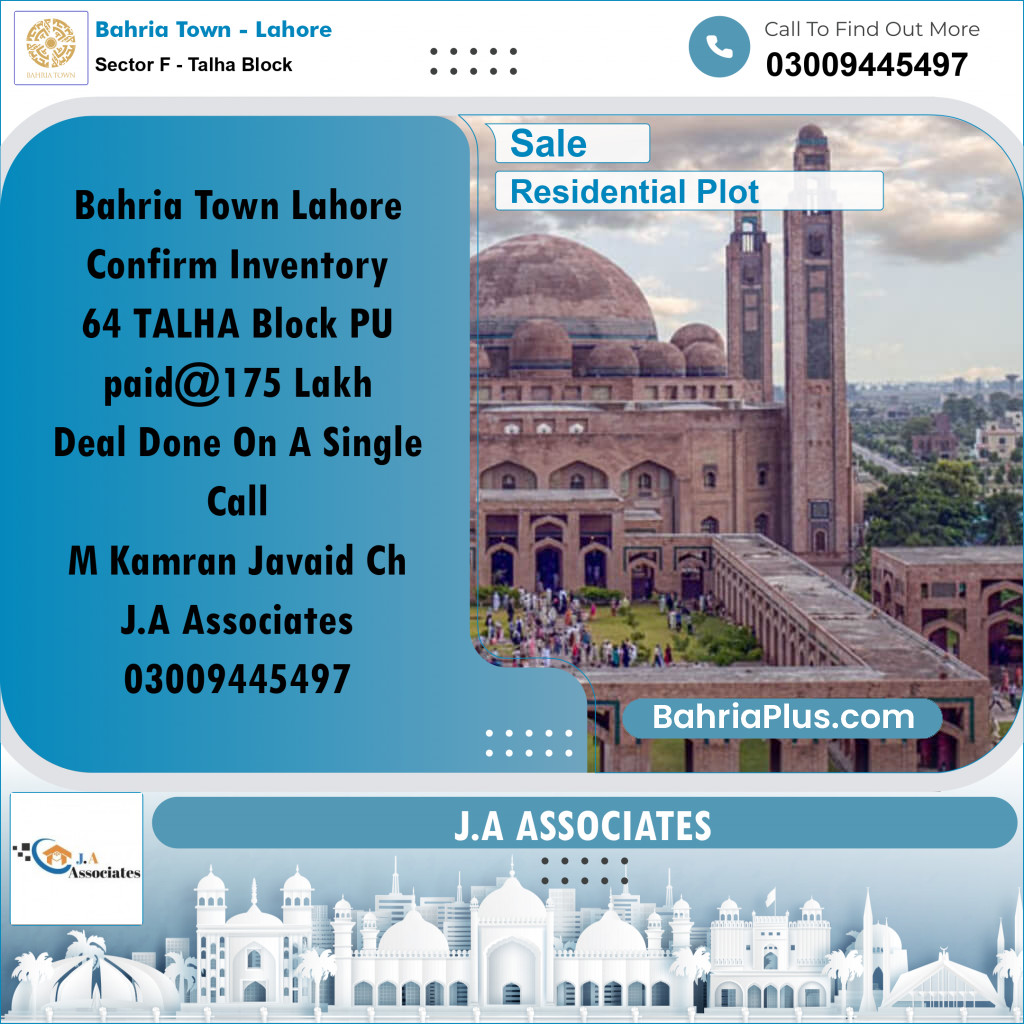 10 Marla Residential Plot for Sale in Sector F - Talha Block -  Bahria Town, Lahore - (BP-317371)