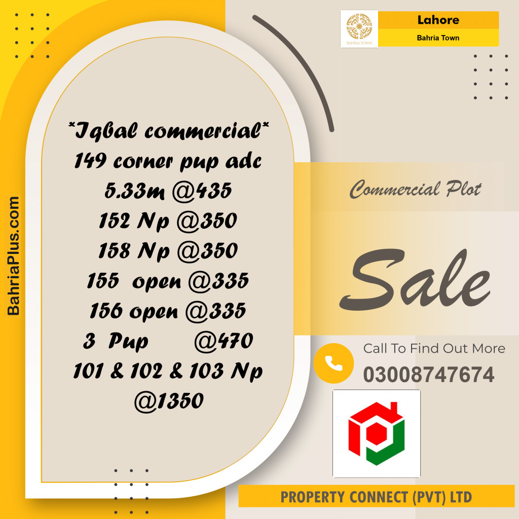 Commercial Plot for Sale in Bahria Town, Lahore - (BP-317399)