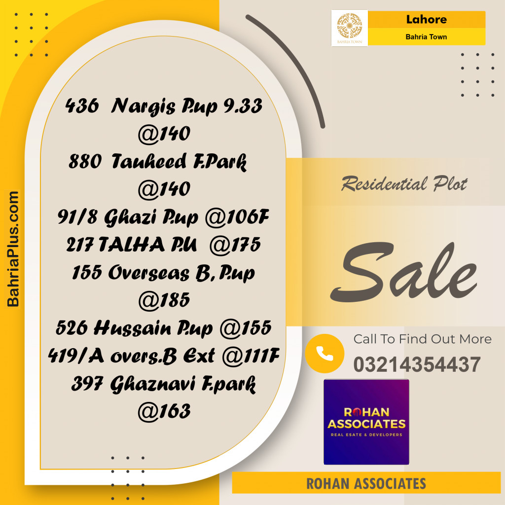 10 Marla Residential Plot for Sale in Bahria Town, Lahore - (BP-317400)