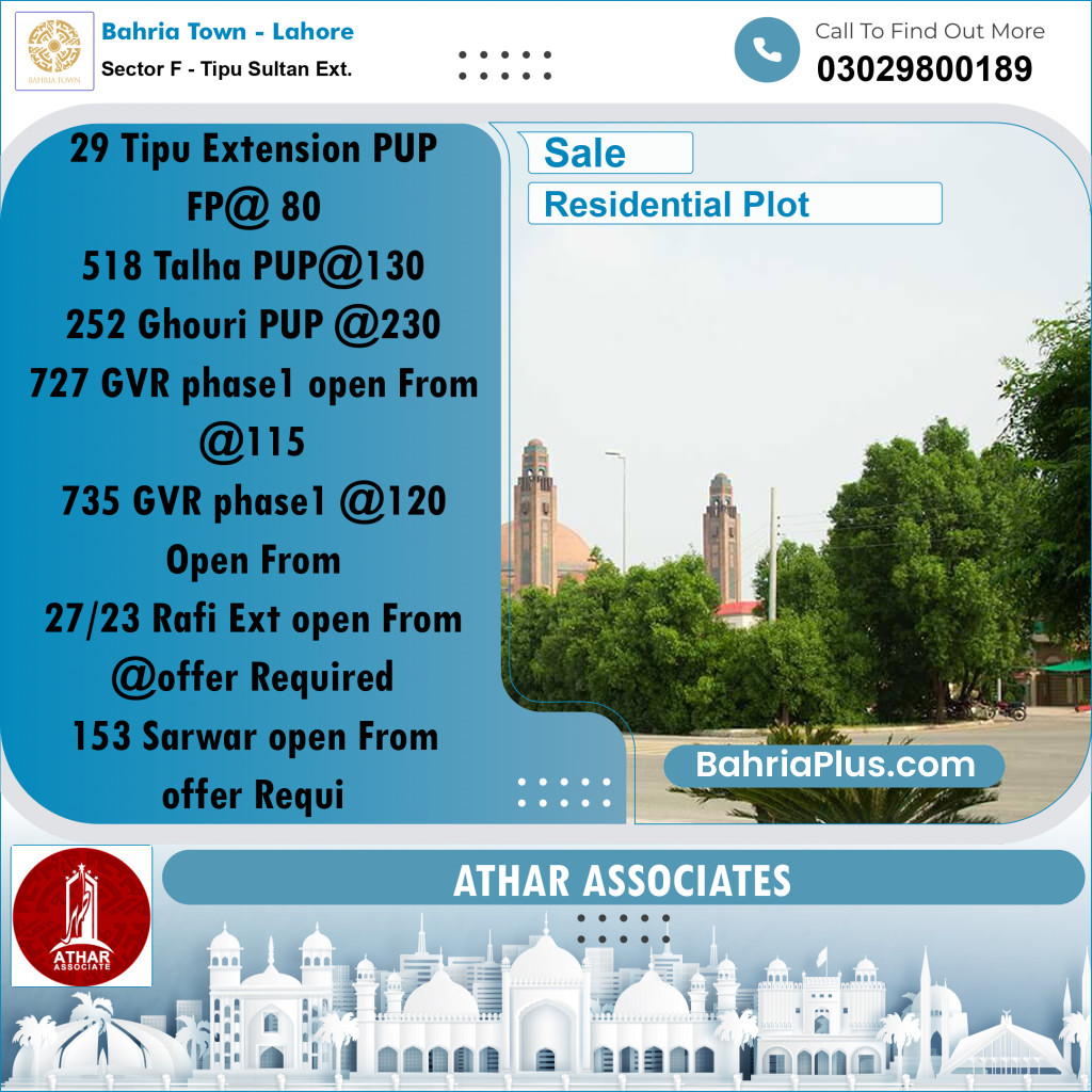 5 Marla Residential Plot for Sale in Sector F - Tipu Sultan Ext. -  Bahria Town, Lahore - (BP-317470)