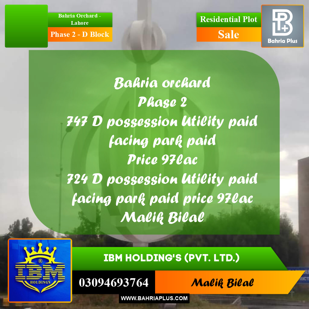 8 Marla Residential Plot for Sale in Phase 2 - D Block -  Bahria Orchard, Lahore - (BP-317474)