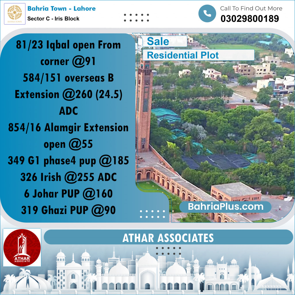 20 Marla Residential Plot for Sale in Sector C - Iris Block -  Bahria Town, Lahore - (BP-317510)