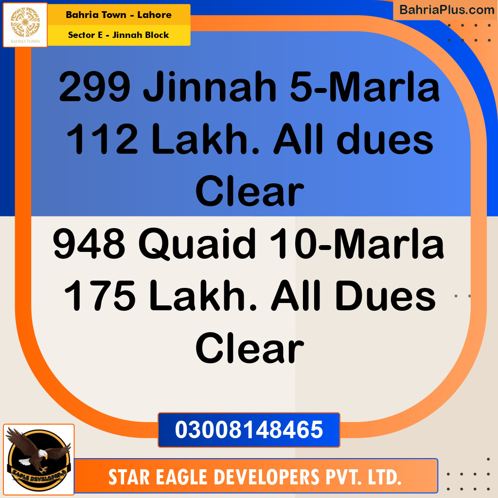 5 Marla Residential Plot for Sale in Sector E - Jinnah Block -  Bahria Town, Lahore - (BP-317575)