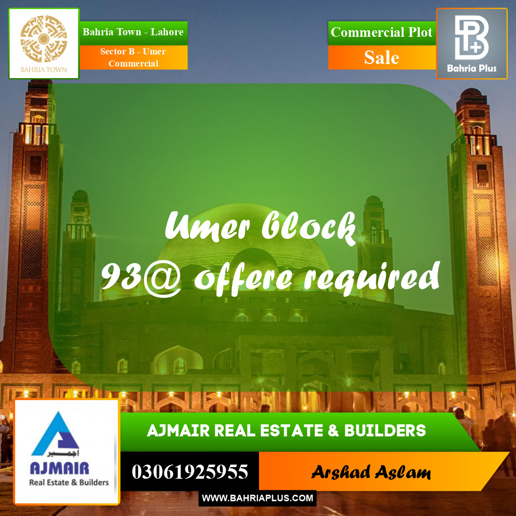 4 Marla Commercial Plot for Sale in Sector B - Umer Commercial -  Bahria Town, Lahore - (BP-317596)