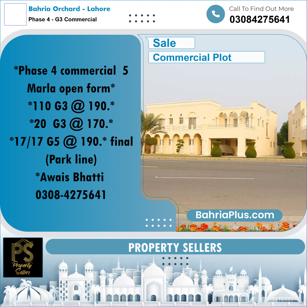 5 Marla Commercial Plot for Sale in Phase 4 - G3 Commercial -  Bahria Orchard, Lahore - (BP-317603)