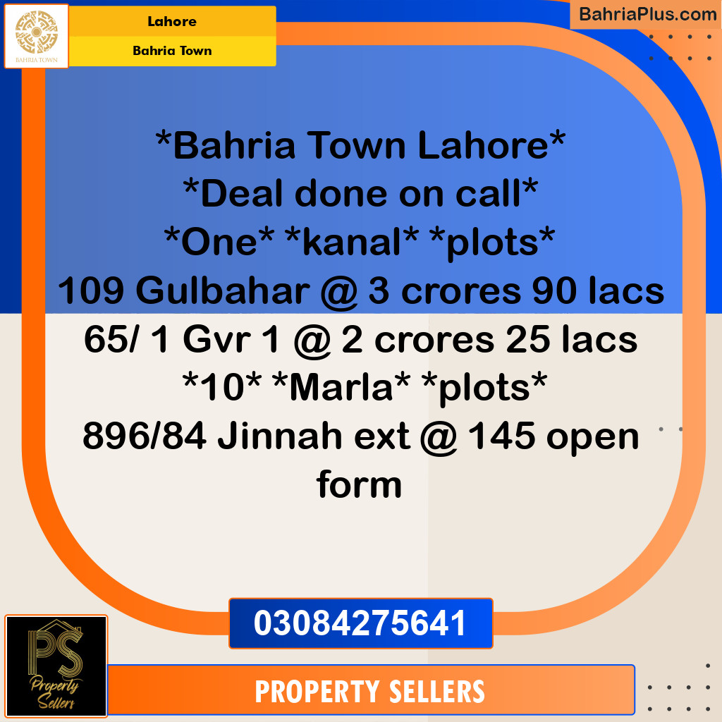 Residential Plot for Sale in Bahria Town, Lahore - (BP-317617)