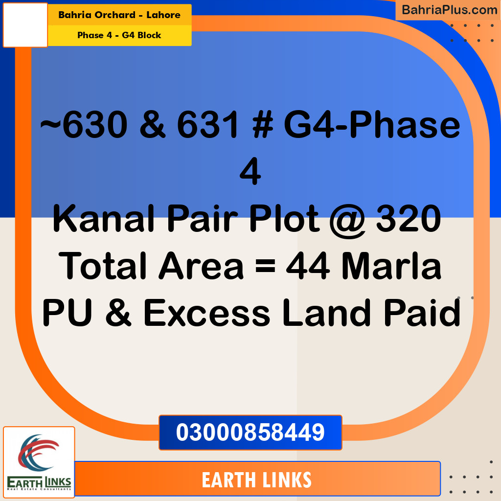 22 Marla Residential Plot for Sale in Phase 4 - G4 Block -  Bahria Orchard, Lahore - (BP-317620)