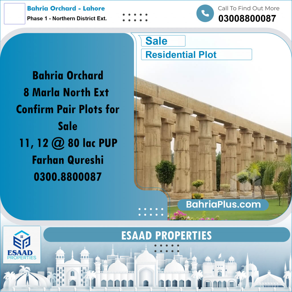 8 Marla Residential Plot for Sale in Phase 1 - Northern District Ext. -  Bahria Orchard, Lahore - (BP-317673)