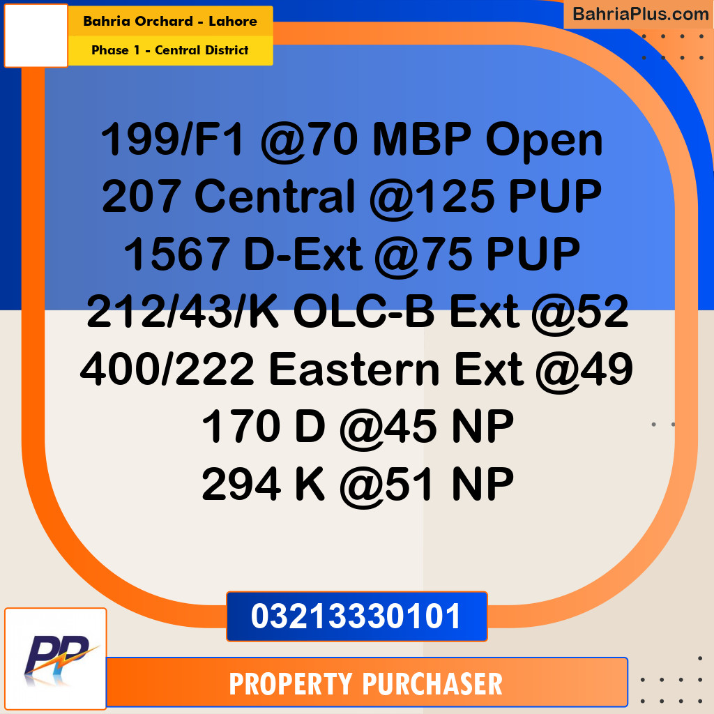 10 Marla Residential Plot for Sale in Phase 1 - Central District -  Bahria Orchard, Lahore - (BP-317698)