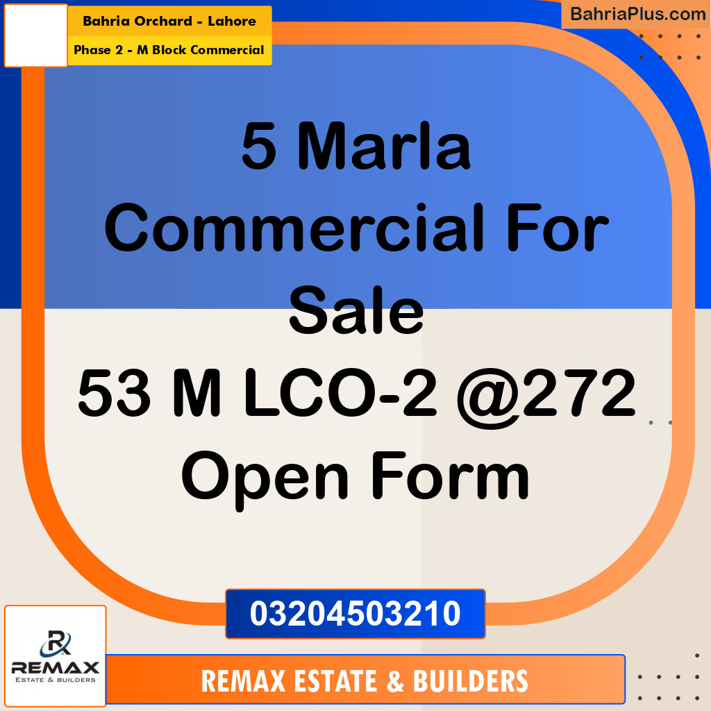 5 Marla Commercial Plot for Sale in Phase 2 - M Block Commercial -  Bahria Orchard, Lahore - (BP-317795)