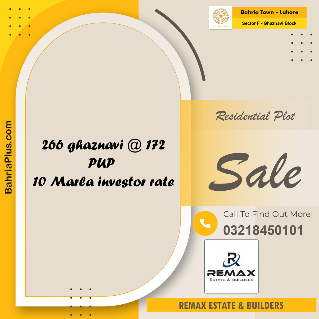 10 Marla Residential Plot for Sale in Sector F - Ghaznavi Block -  Bahria Town, Lahore - (BP-317852)