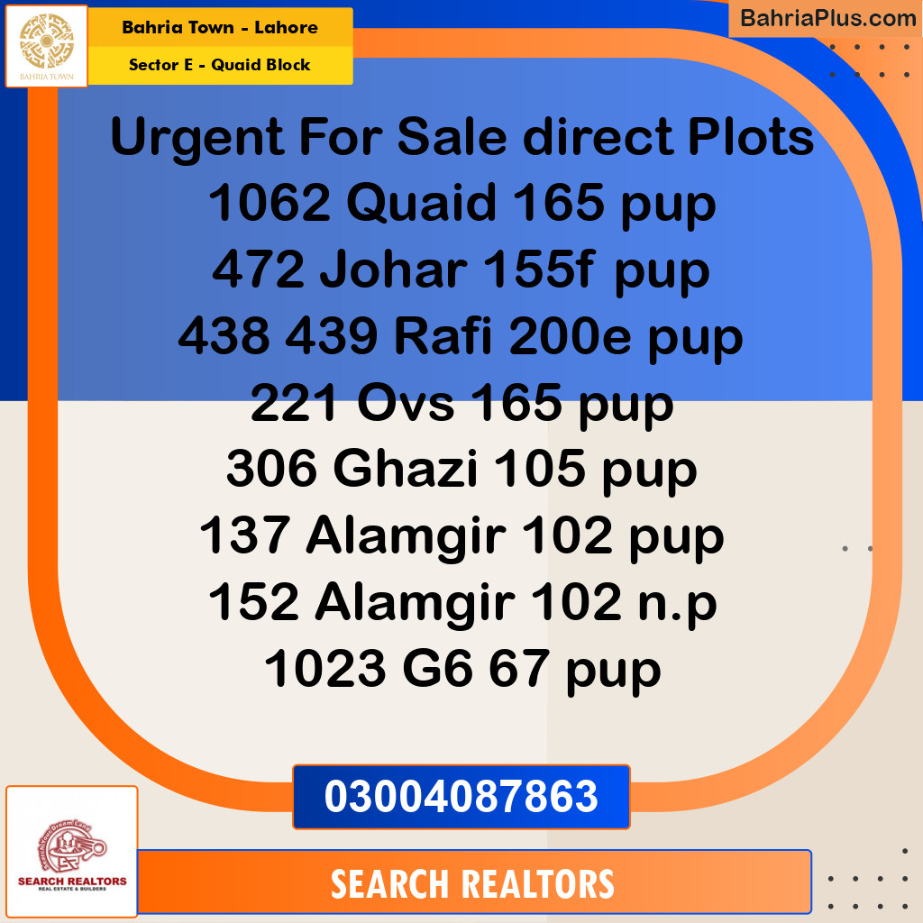 10 Marla Residential Plot for Sale in Sector E - Quaid Block -  Bahria Town, Lahore - (BP-317856)
