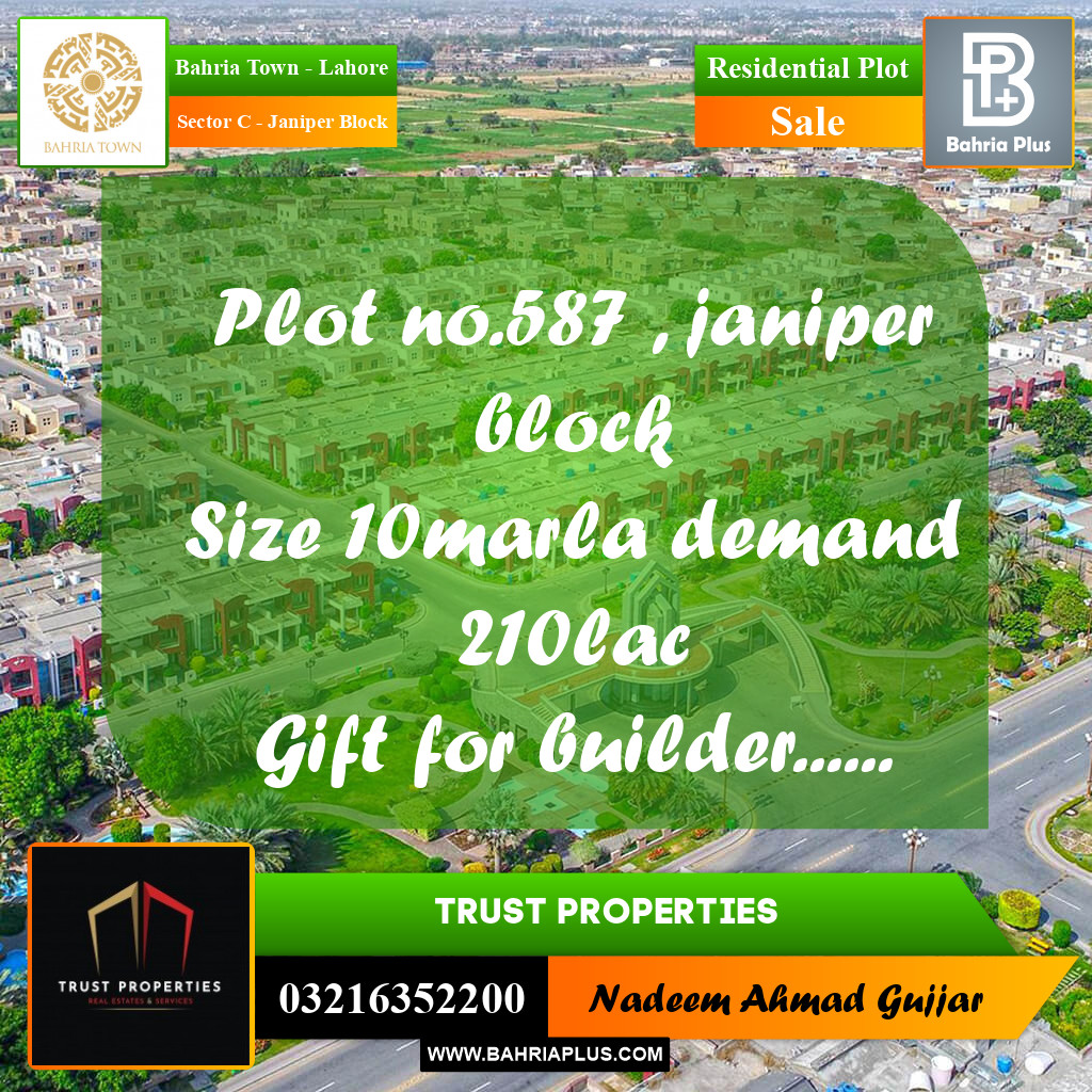 10 Marla Residential Plot for Sale in Sector C - Janiper Block -  Bahria Town, Lahore - (BP-317964)