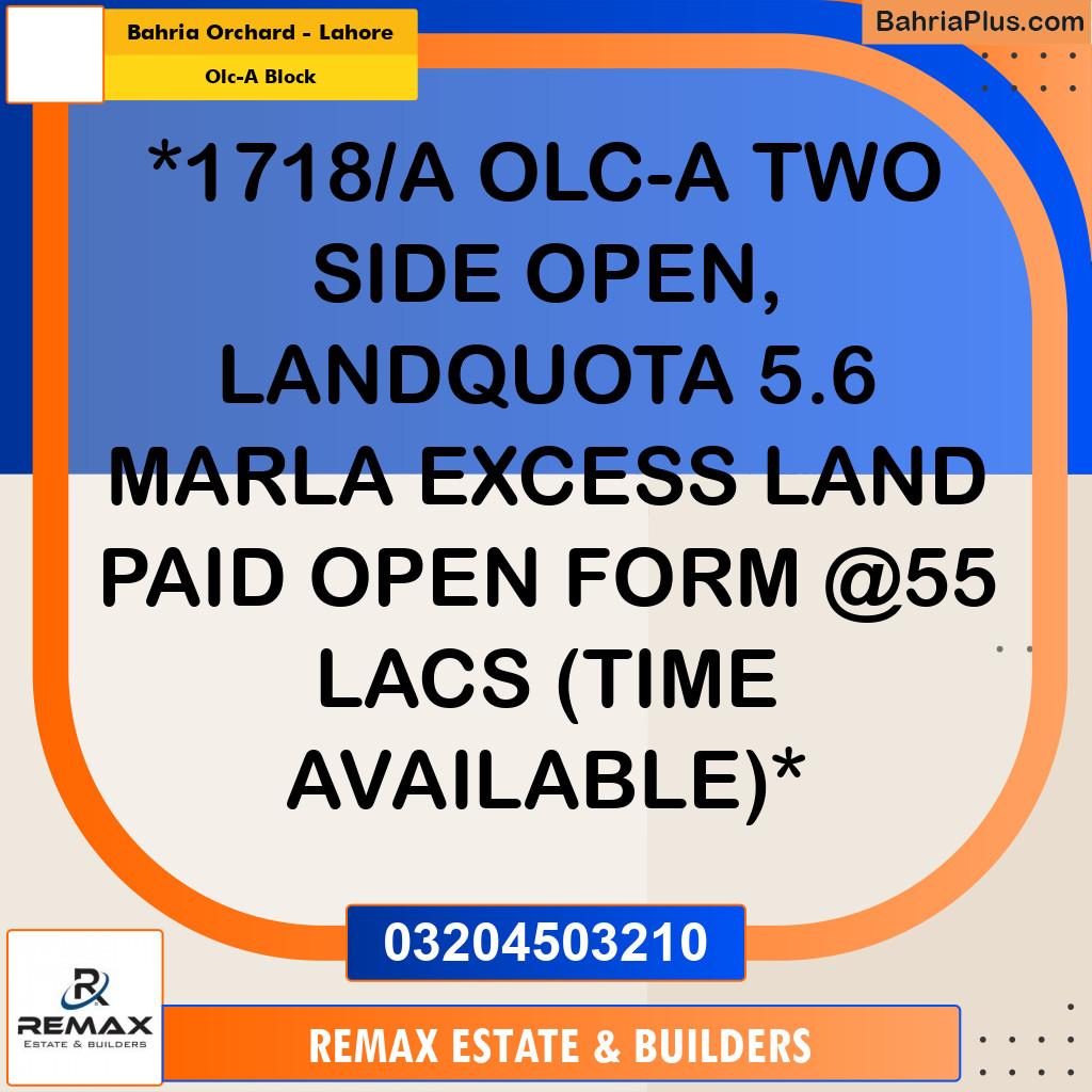 5 Marla Residential Plot for Sale in OLC-A Block -  Bahria Orchard, Lahore - (BP-317984)