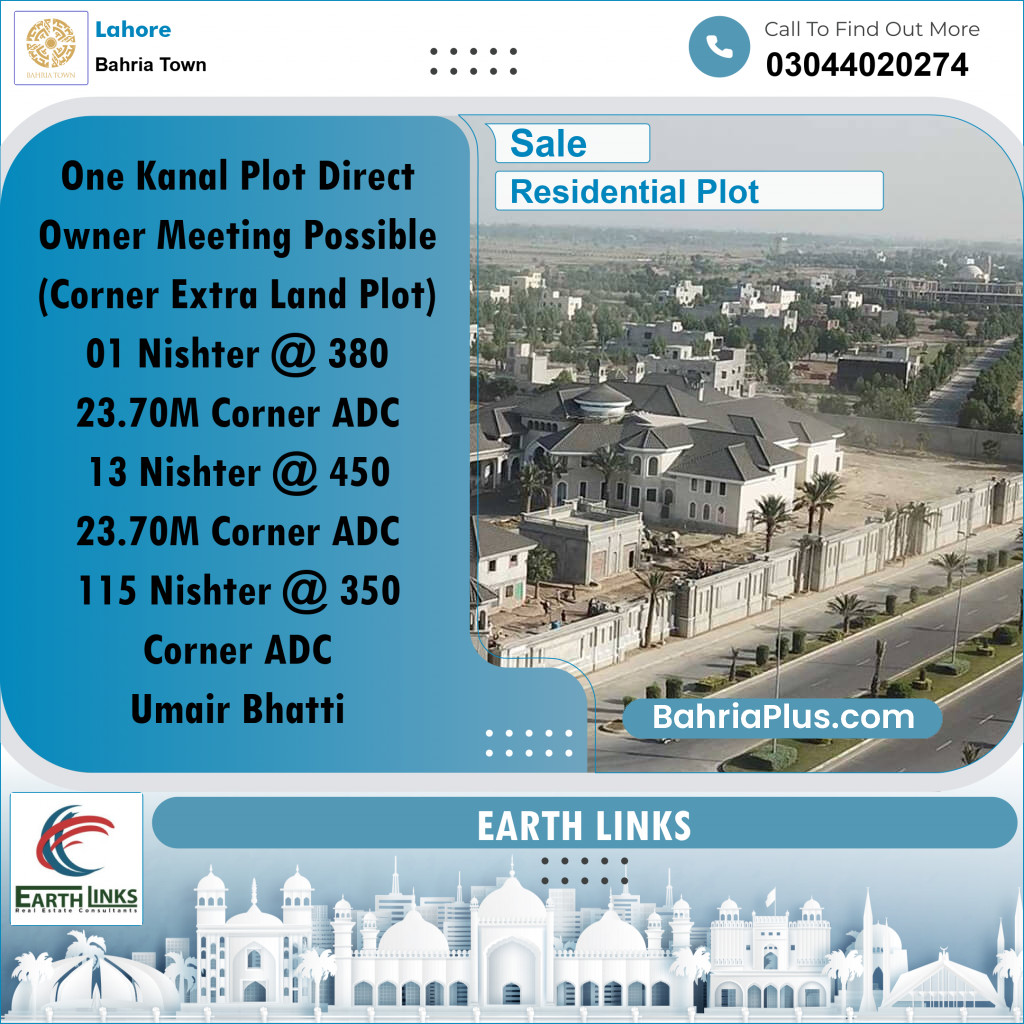 1 Kanal Residential Plot for Sale in Bahria Town, Lahore - (BP-317988)
