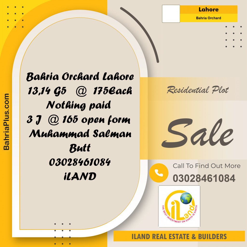 Residential Plot for Sale in Bahria Orchard, Lahore - (BP-318025)