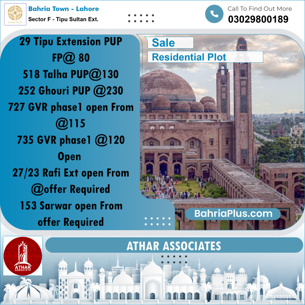 5 Marla Residential Plot for Sale in Sector F - Tipu Sultan Ext. -  Bahria Town, Lahore - (BP-318042)