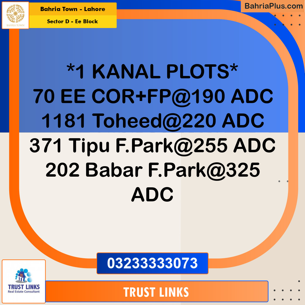 1 Kanal Residential Plot for Sale in Sector D - EE Block -  Bahria Town, Lahore - (BP-318060)