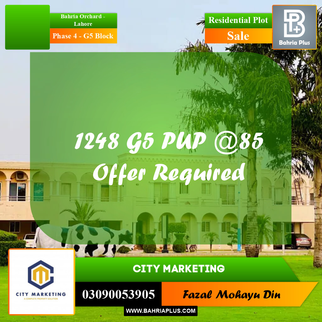 10 Marla Residential Plot for Sale in Phase 4 - G5 Block -  Bahria Orchard, Lahore - (BP-318078)