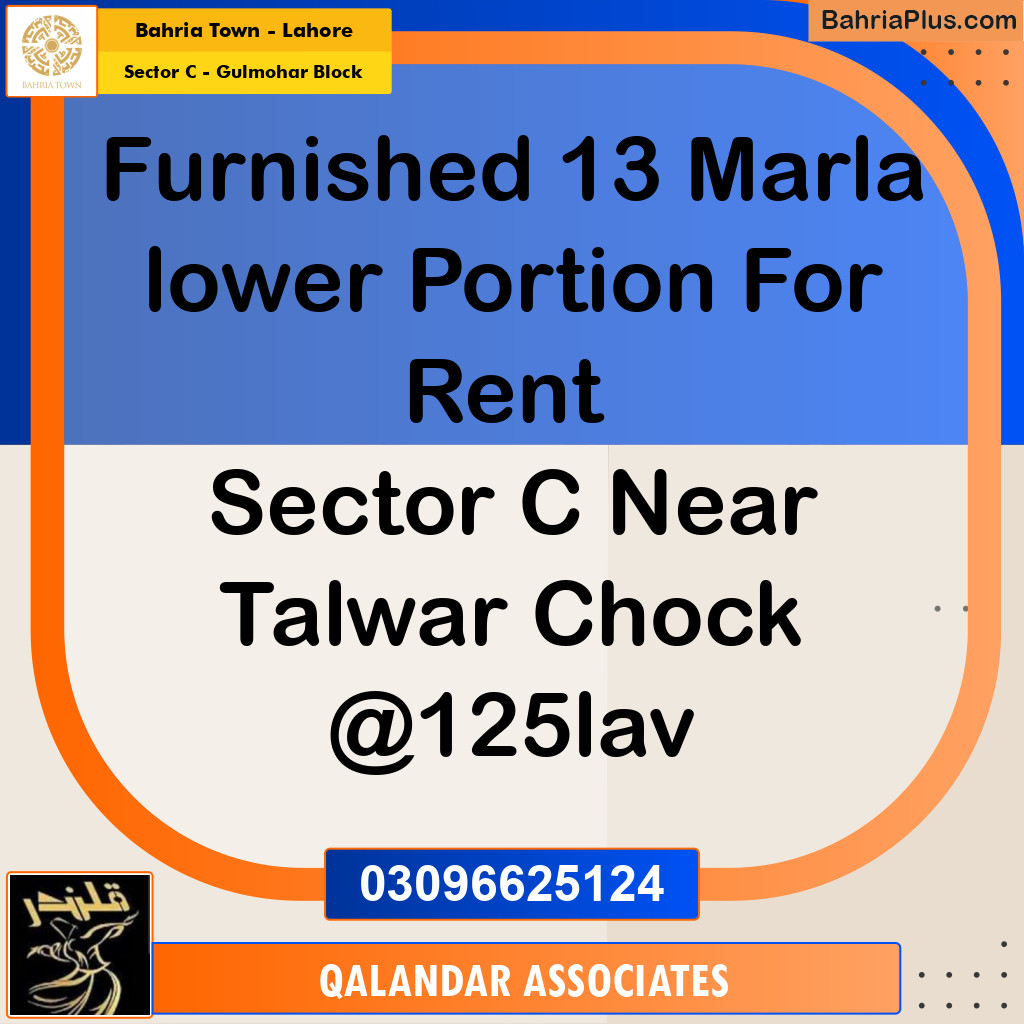 13 Marla Residential House for Rent in Sector C - Gulmohar Block -  Bahria Town, Lahore - (BP-318084)