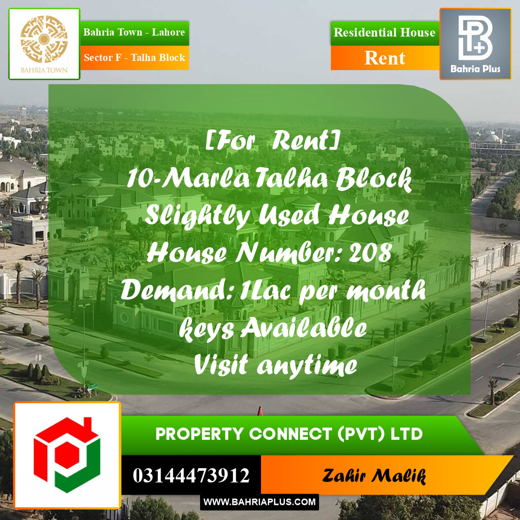 10 Marla Residential House for Rent in Sector F - Talha Block -  Bahria Town, Lahore - (BP-318098)