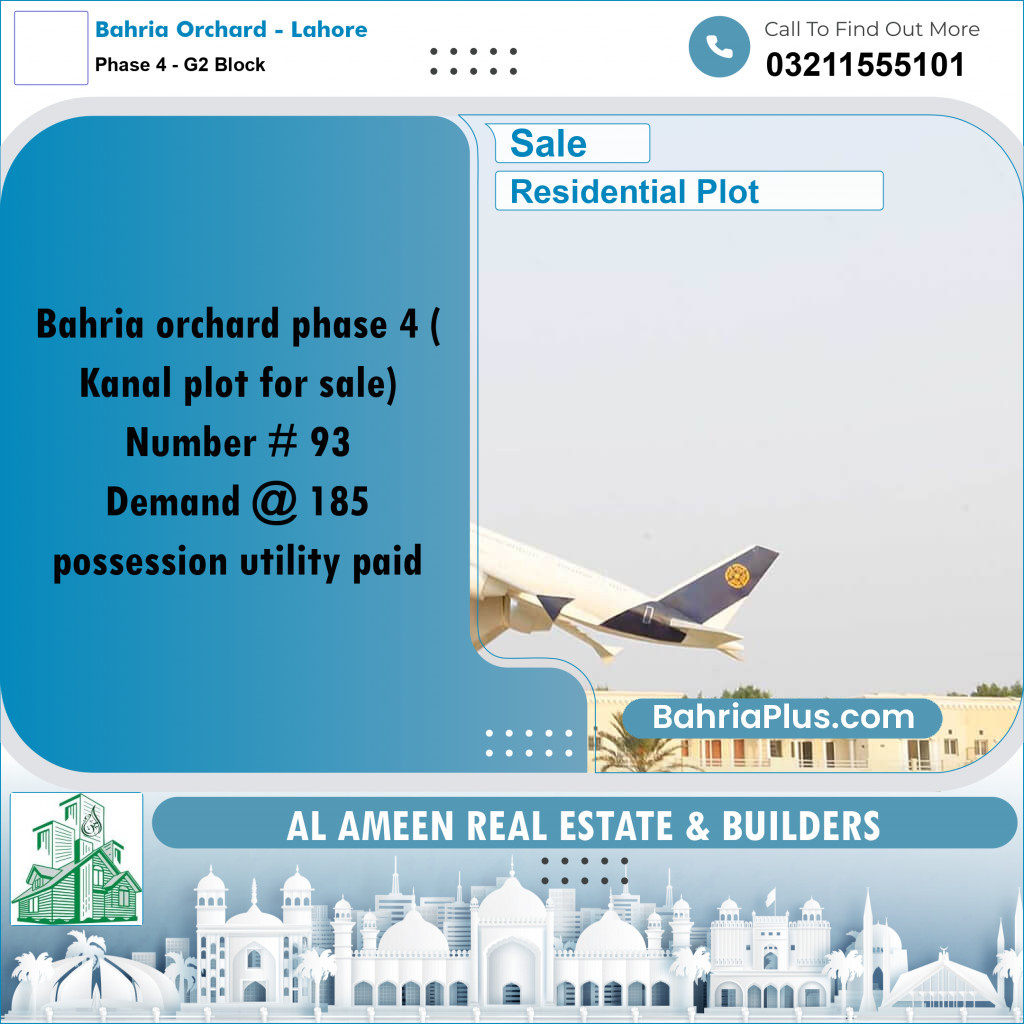 20 Marla Residential Plot for Sale in Phase 4 - G2 Block -  Bahria Orchard, Lahore - (BP-318103)