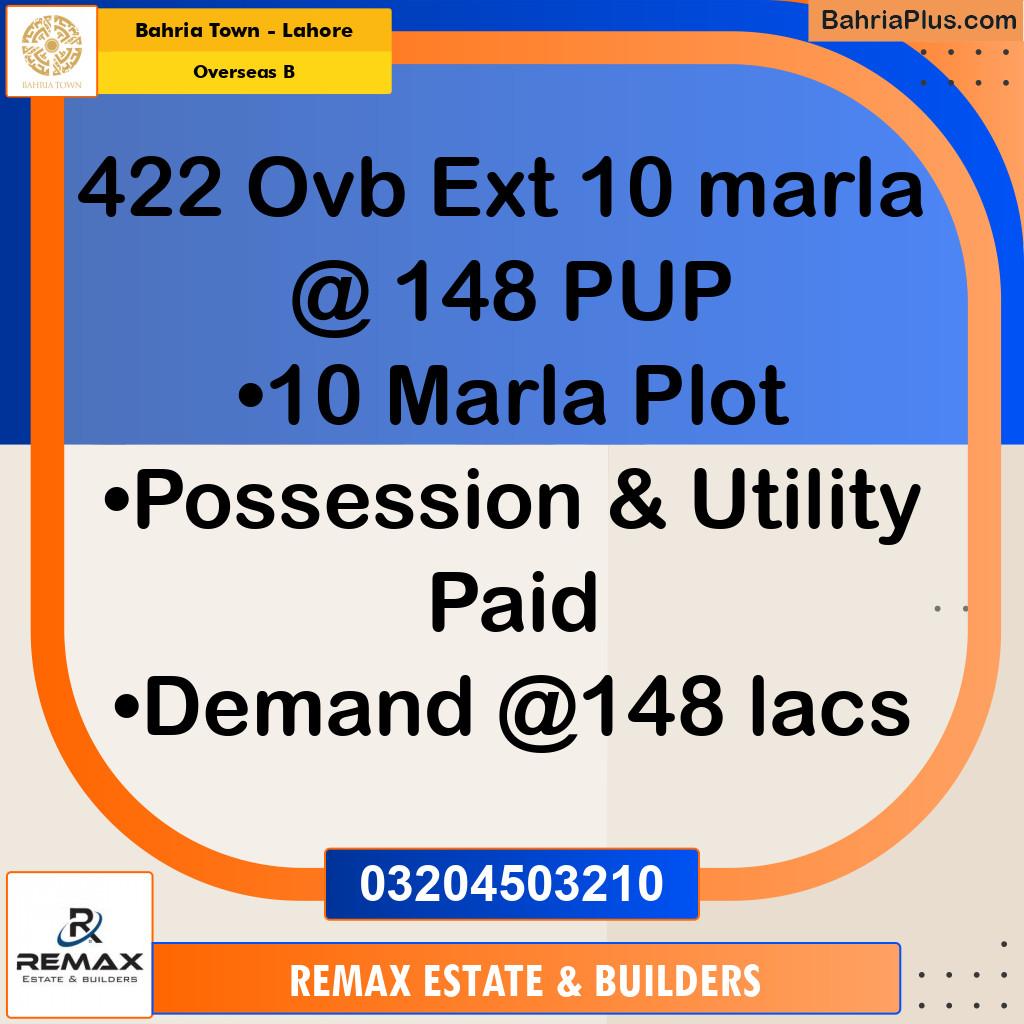 10 Marla Residential Plot for Sale in Overseas B -  Bahria Town, Lahore - (BP-318130)
