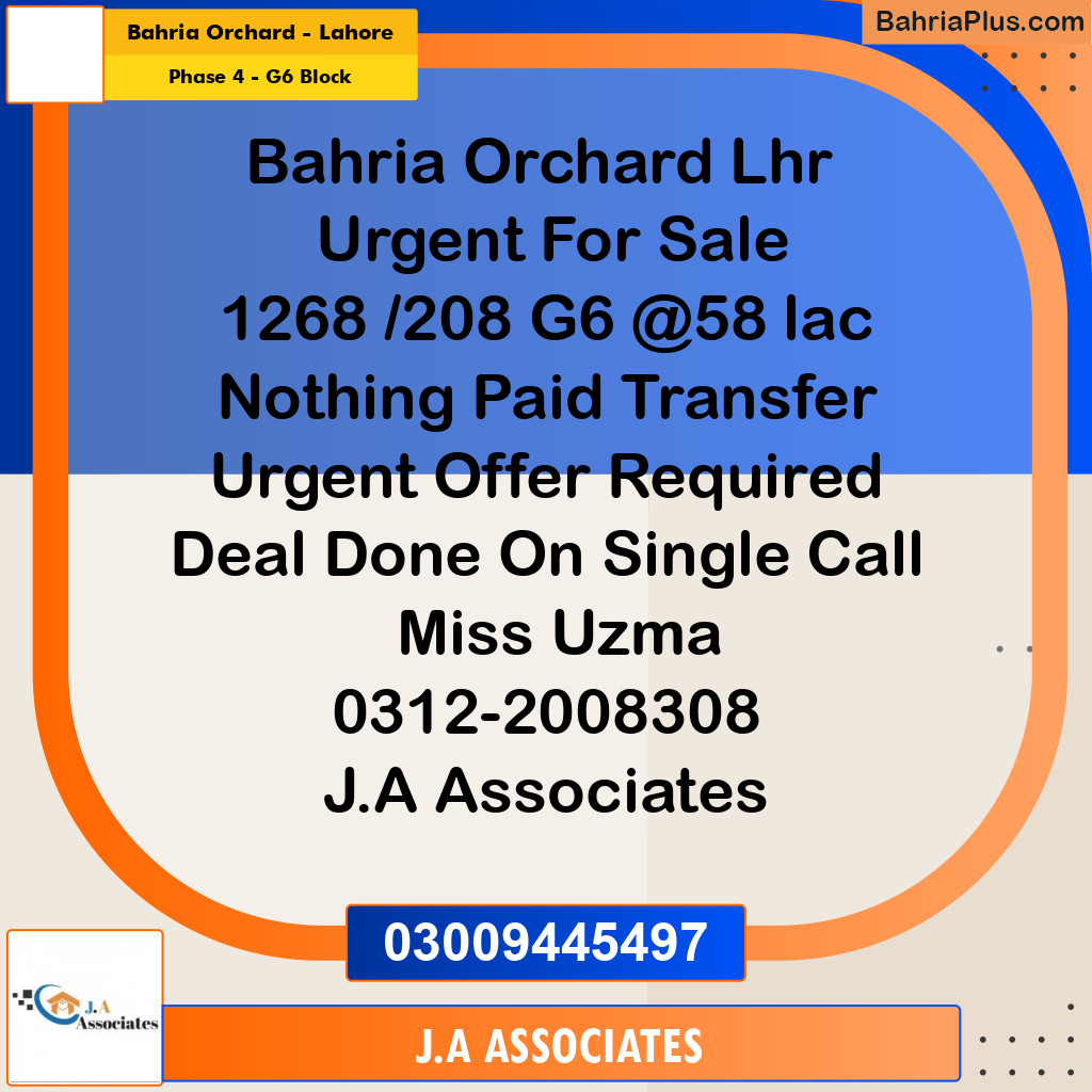 10 Marla Residential Plot for Sale in Phase 4 - G6 Block -  Bahria Orchard, Lahore - (BP-318149)