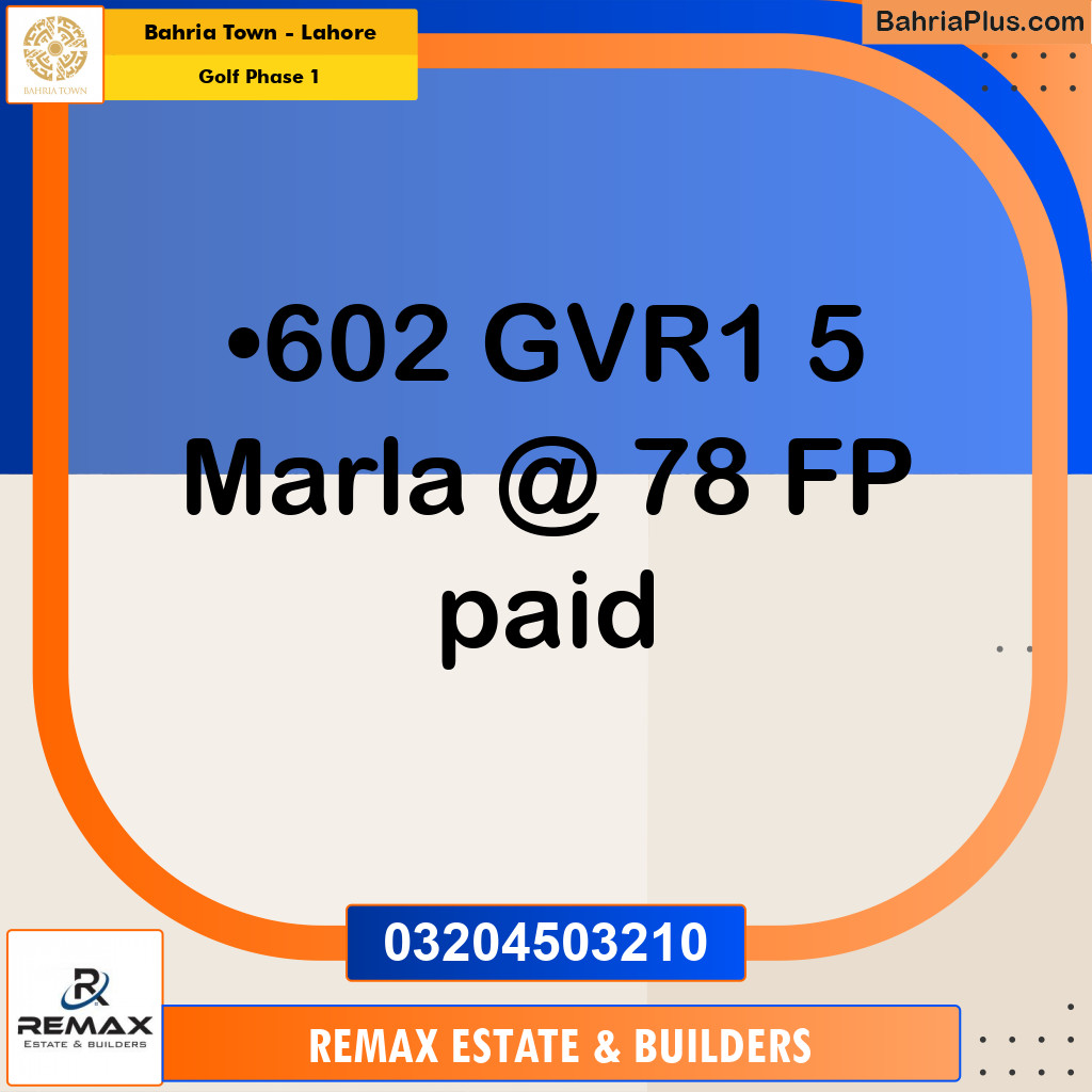 5 Marla Residential Plot for Sale in Golf Phase 1 -  Bahria Town, Lahore - (BP-318166)
