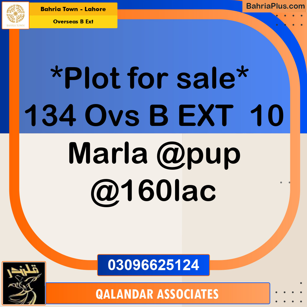 10 Marla Residential Plot for Sale in Overseas B Ext -  Bahria Town, Lahore - (BP-318177)