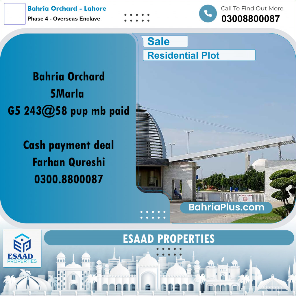 5 Marla Residential Plot for Sale in Phase 4 - Overseas Enclave -  Bahria Orchard, Lahore - (BP-318190)