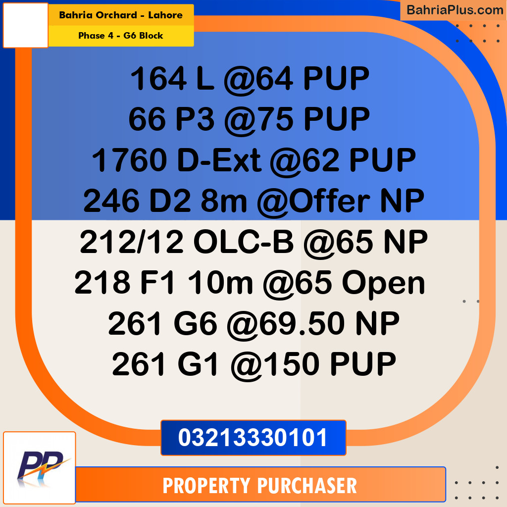 10 Marla Residential Plot for Sale in Phase 4 - G6 Block -  Bahria Orchard, Lahore - (BP-318208)