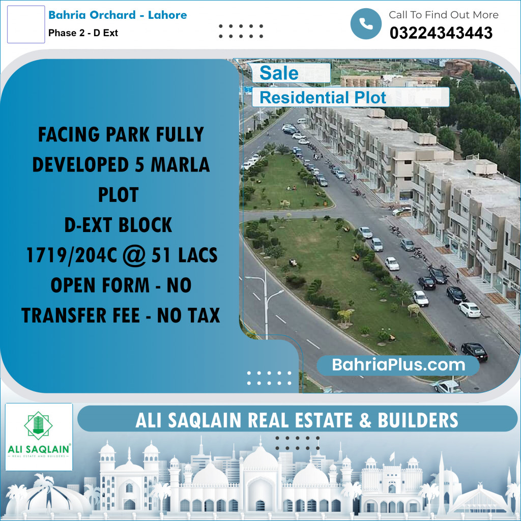 5 Marla Residential Plot for Sale in Phase 2 - D Ext -  Bahria Orchard, Lahore - (BP-318265)