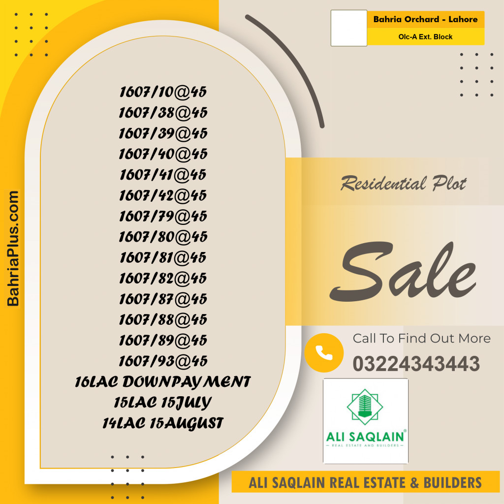5 Marla Residential Plot for Sale in OLC-A Ext. Block -  Bahria Orchard, Lahore - (BP-318272)