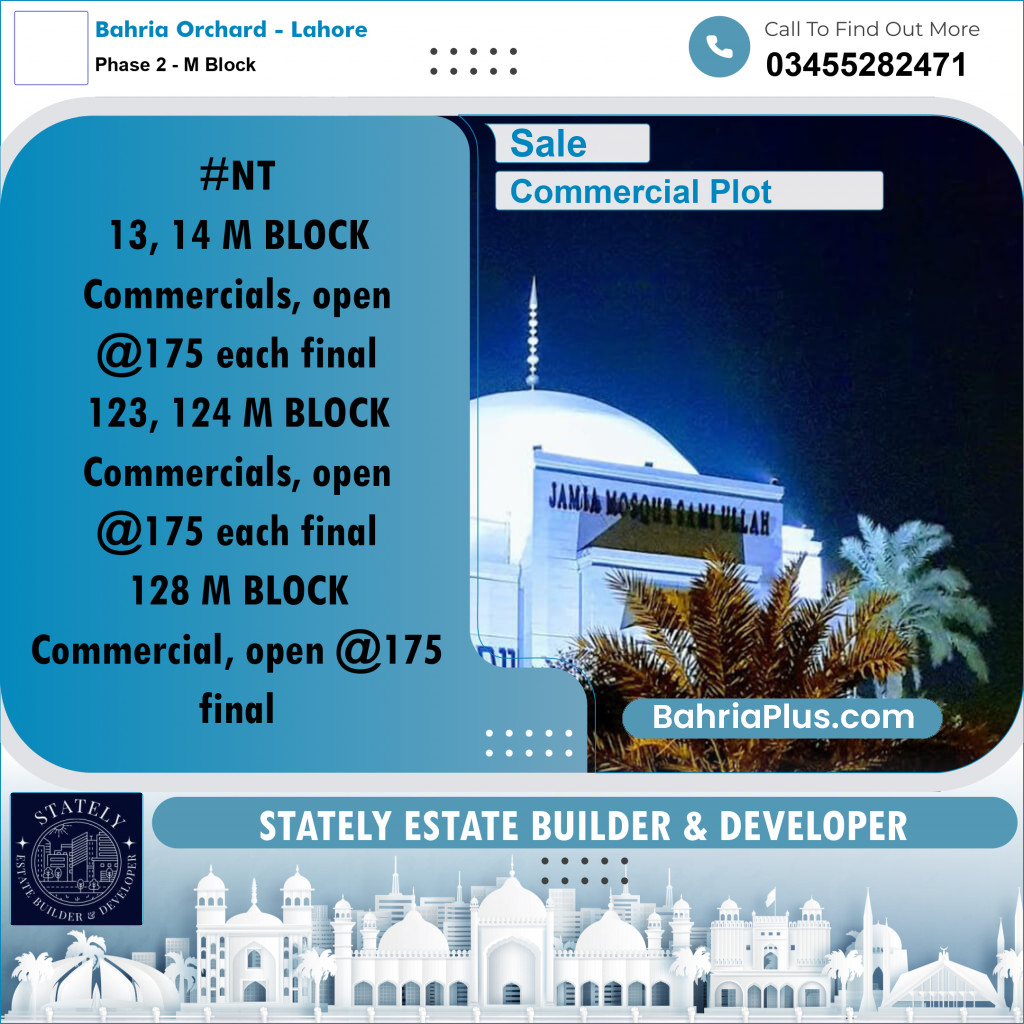 5 Marla Commercial Plot for Sale in Phase 2 - M Block -  Bahria Orchard, Lahore - (BP-318287)