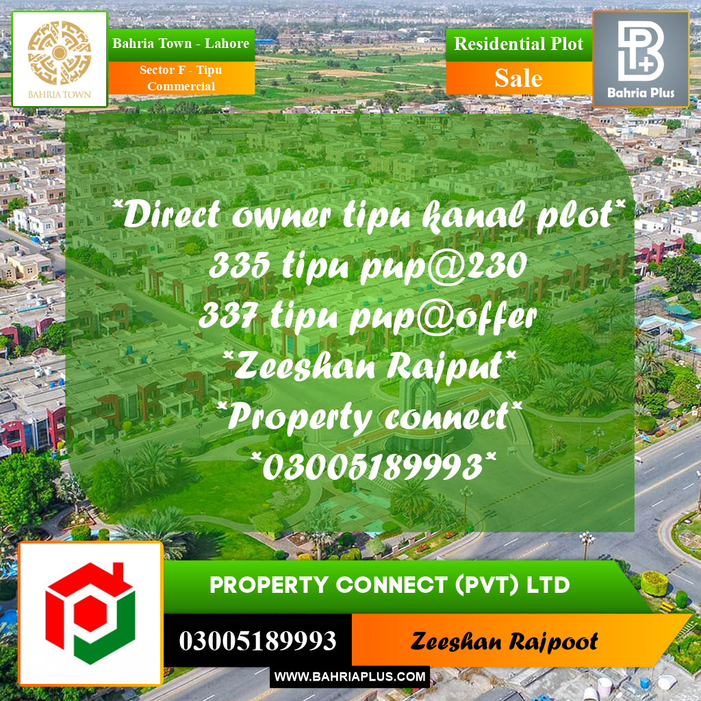 Residential Plot for Sale in Sector F - Tipu Commercial -  Bahria Town, Lahore - (BP-318303)