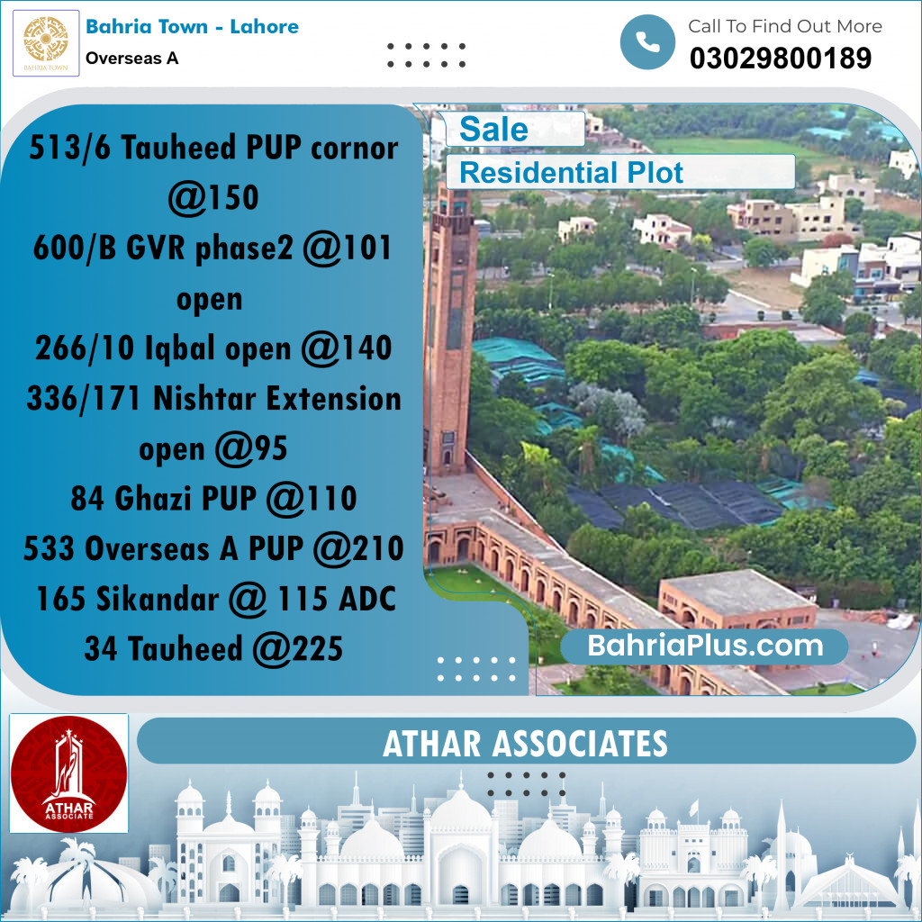 10 Marla Residential Plot for Sale in Overseas A -  Bahria Town, Lahore - (BP-318323)