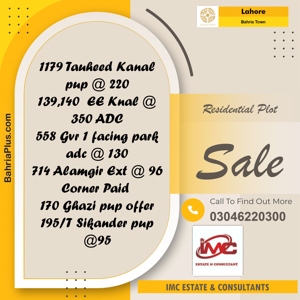 Residential Plot for Sale in Bahria Town, Lahore - (BP-318329)