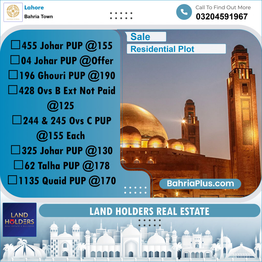 Residential Plot for Sale in Bahria Town, Lahore - (BP-318330)