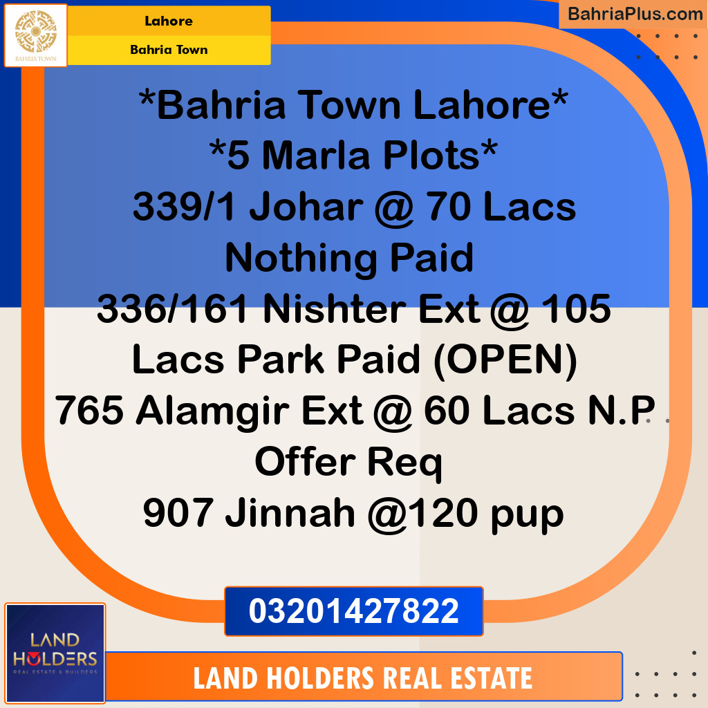 Residential Plot for Sale in Bahria Town, Lahore - (BP-318350)