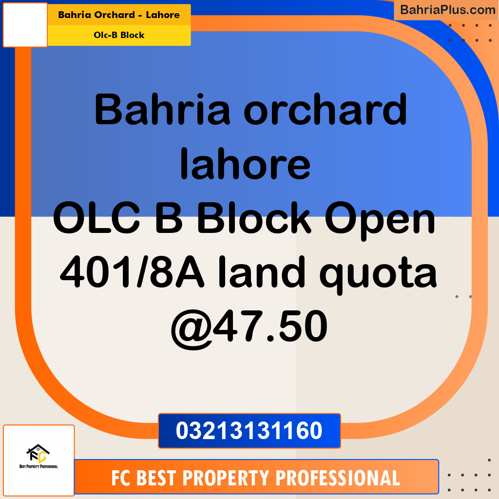 5 Marla Residential Plot for Sale in OLC-B Block -  Bahria Orchard, Lahore - (BP-318363)