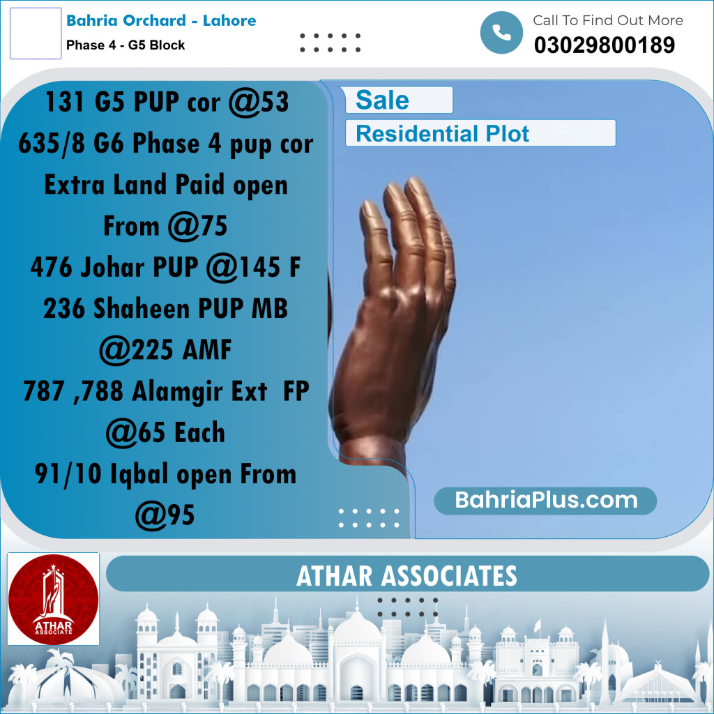 5 Marla Residential Plot for Sale in Phase 4 - G5 Block -  Bahria Orchard, Lahore - (BP-318367)