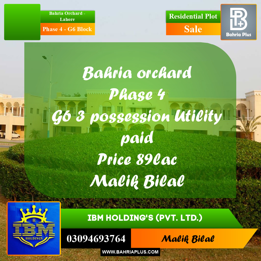10 Marla Residential Plot for Sale in Phase 4 - G6 Block -  Bahria Orchard, Lahore - (BP-318390)